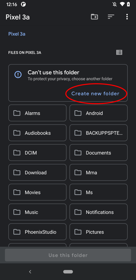Click "Create new folder"